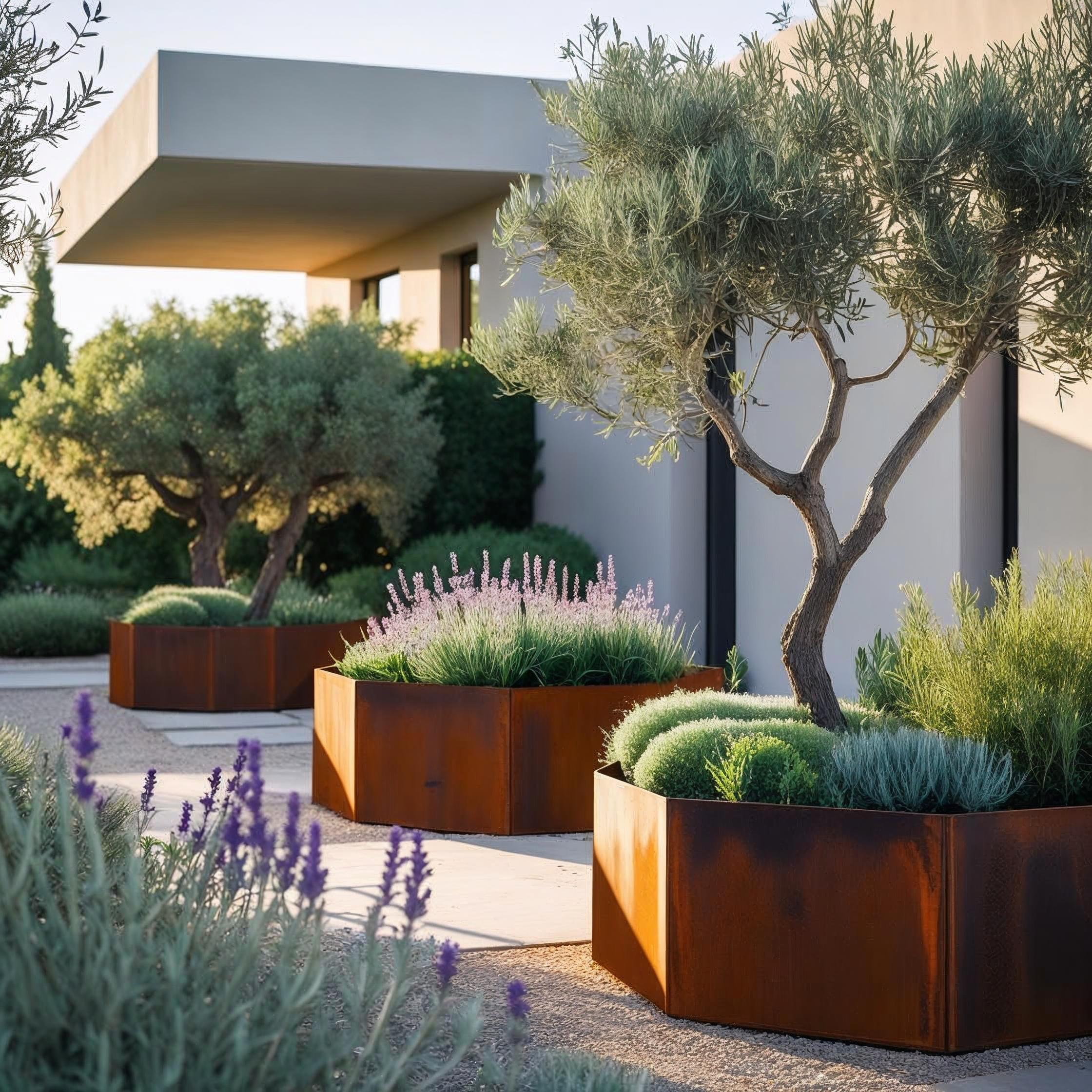 jardinière hexagonale en acier corten sur mesure