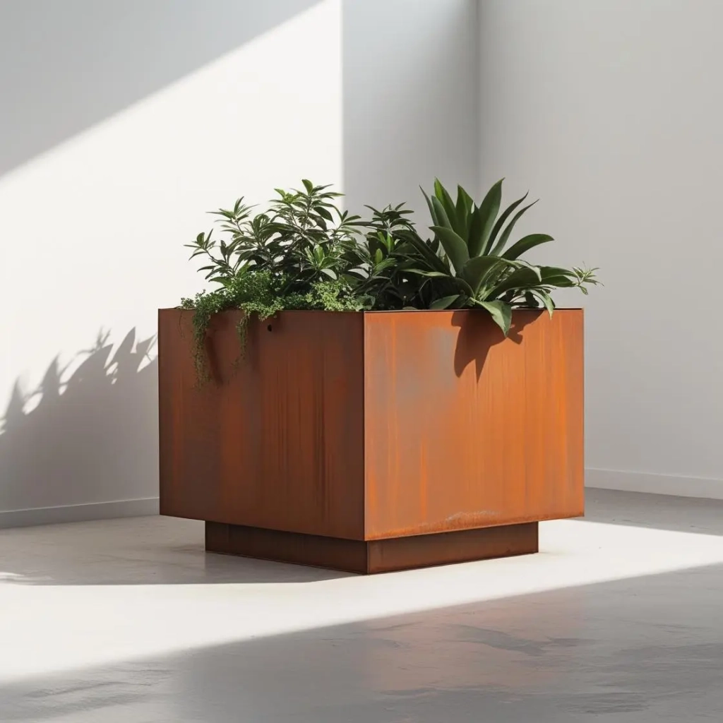 jardinière en acier corten – sur mesure – avec socle