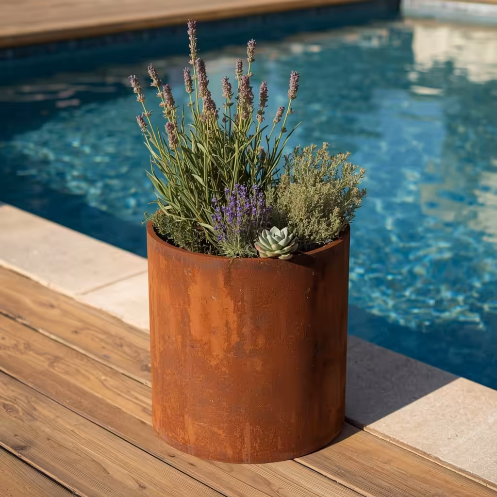 jardinière ronde en acier corten sur mesure