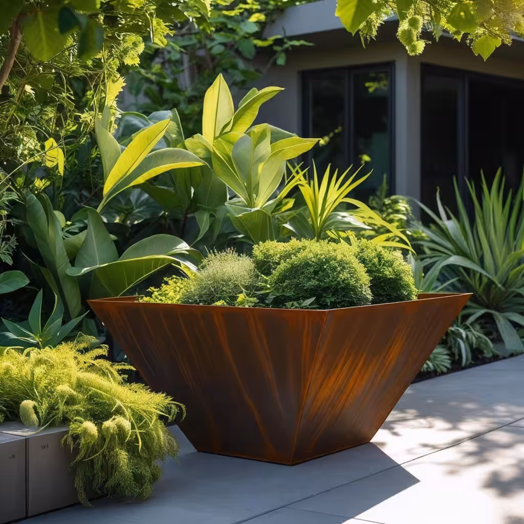 jardinière évasé en acier corten sur mesure