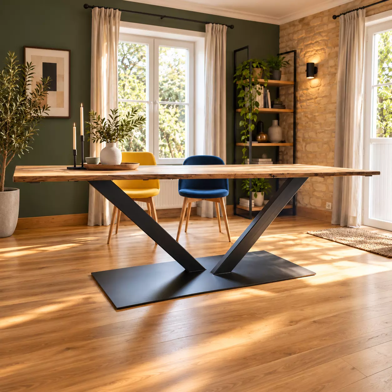 pied central v pour table de repas