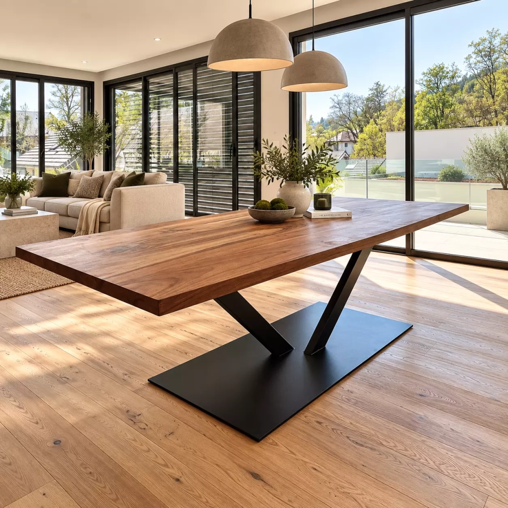 pied central v pour table de repas