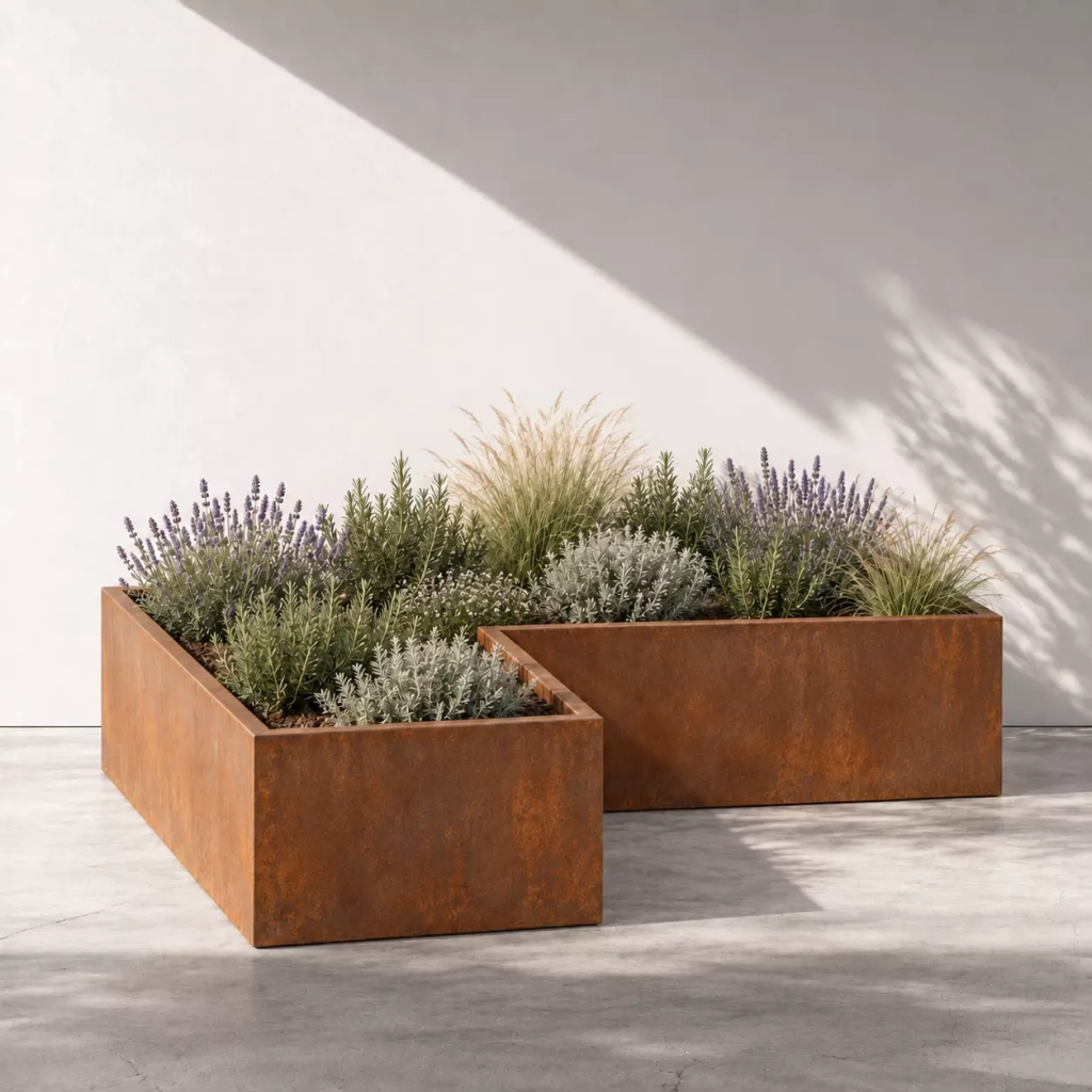 jardinière d'angle en l acier corten sur mesure