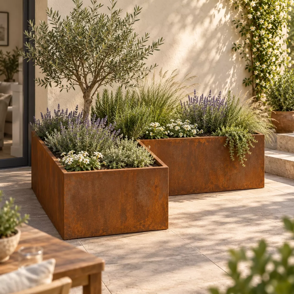jardinière d'angle en l acier corten sur mesure