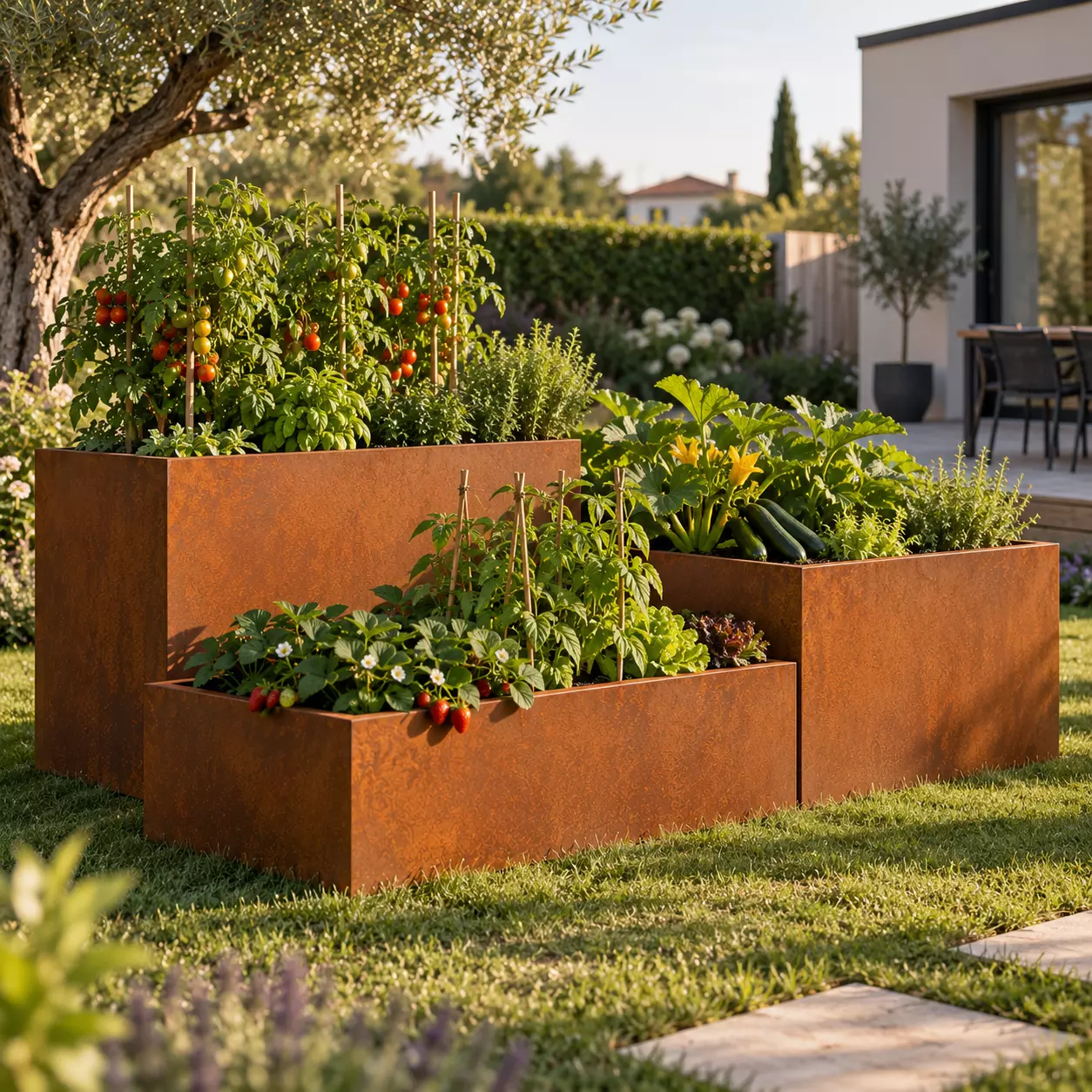 carré potager en acier corten – sur mesure