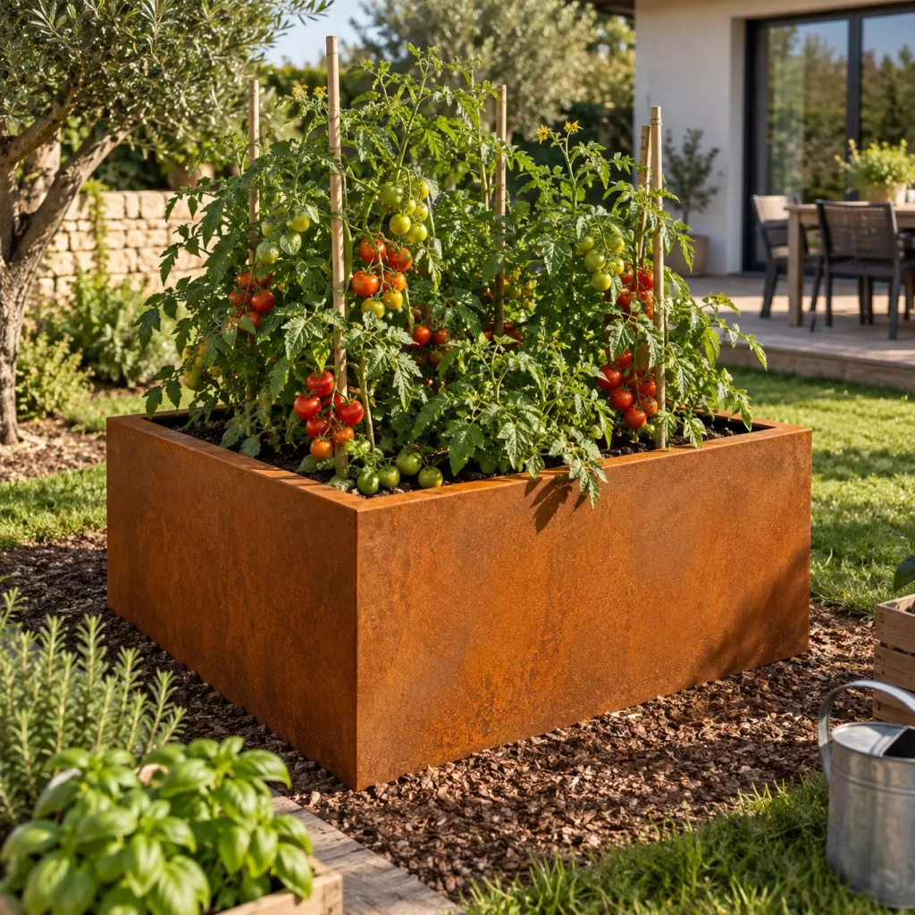carré potager en acier corten – sur mesure