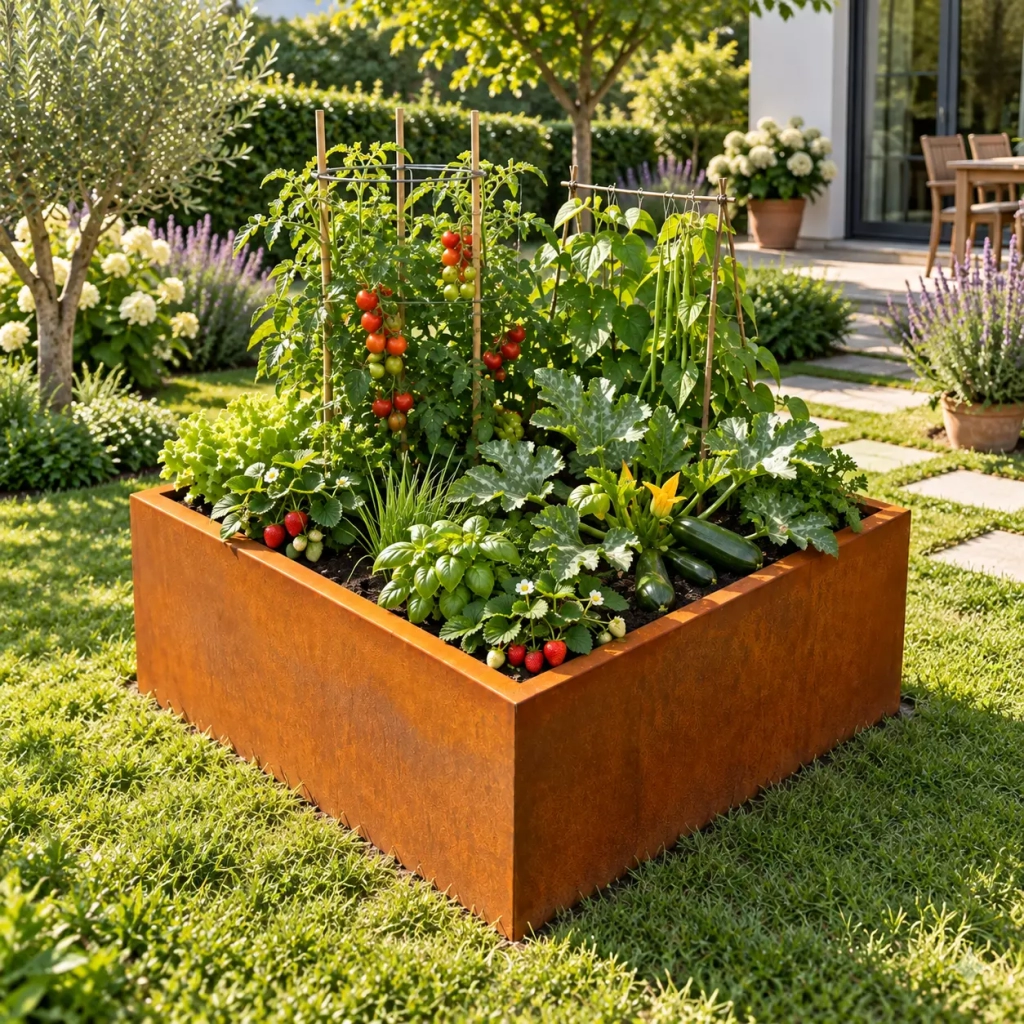 carré potager en acier corten – sur mesure