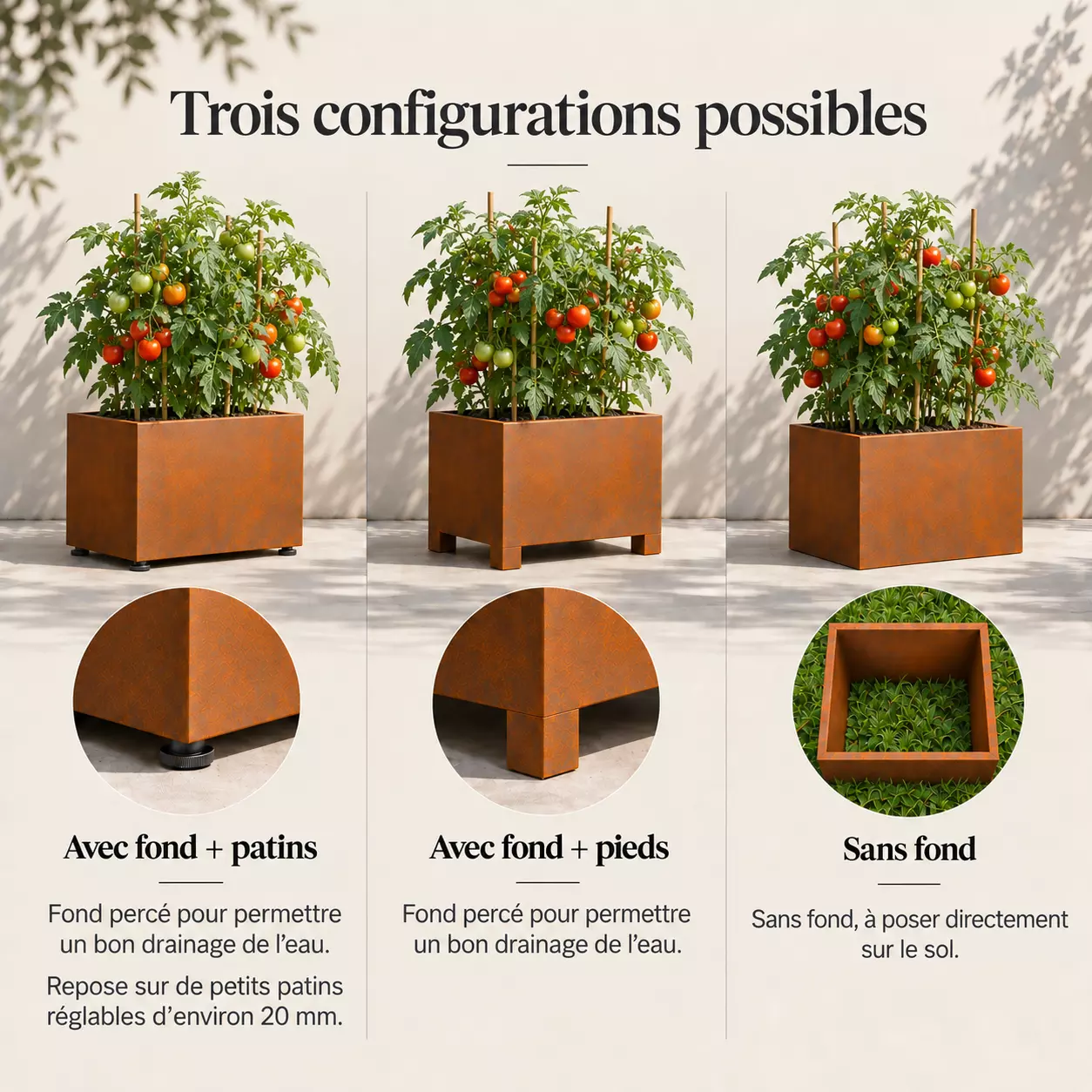 carré potager en acier corten – sur mesure