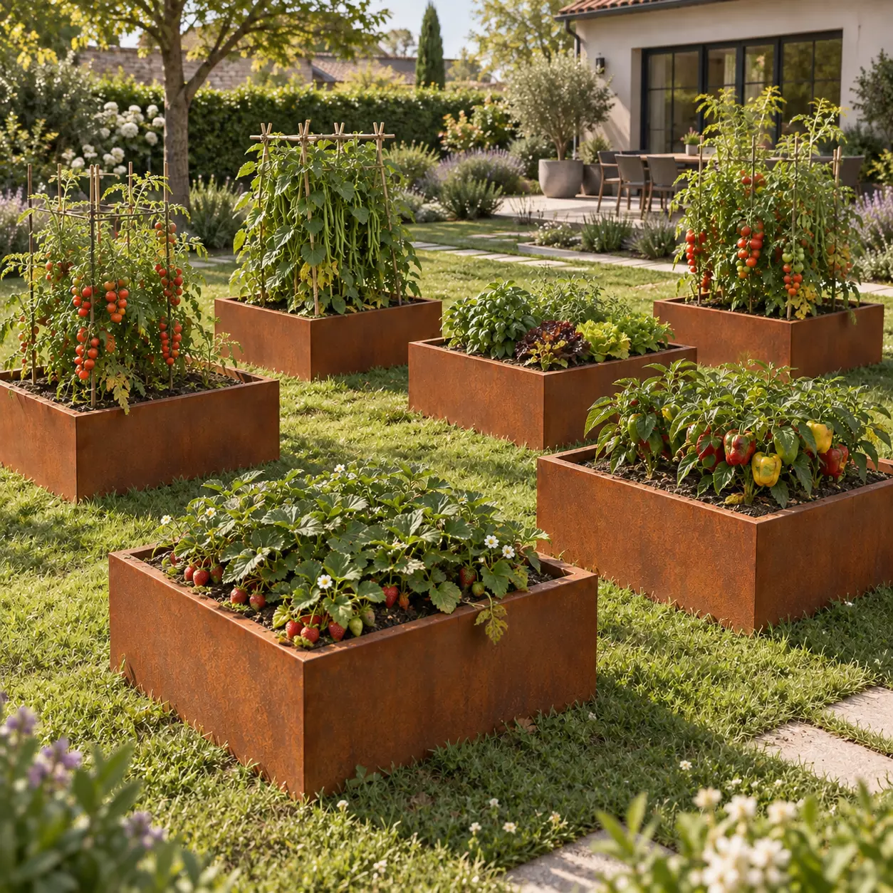 carré potager en acier corten – sur mesure